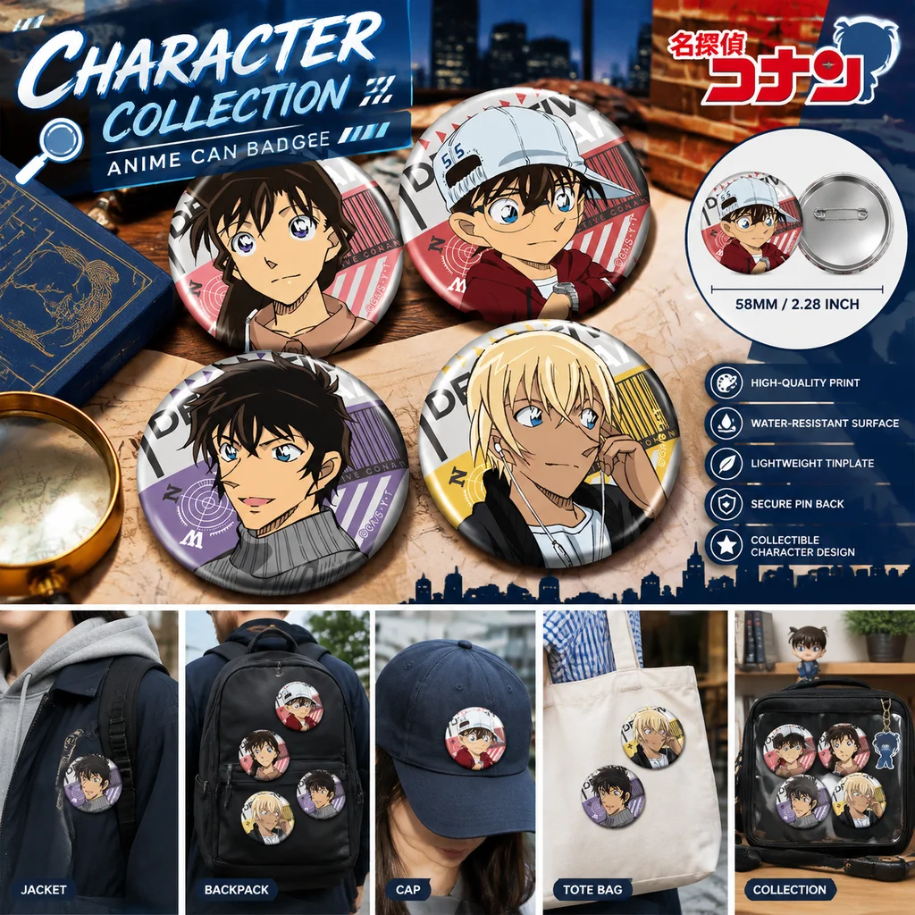 Anime Merchandise In Japanese - 日本版「名探偵コナン」グッズ：缶バッジ、アニメ、ラン・モウリ、コナン、江戸川童子、あむら・ジンペイ、松田、ブローチ、ピン、ボタン、ギフト