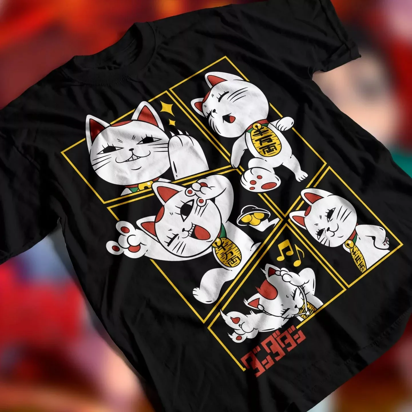 人気のダンダダン招き猫マルチパネル漫画Tシャツ、黒のルーズフ - Popular Anime Merchandise のレビューと価格